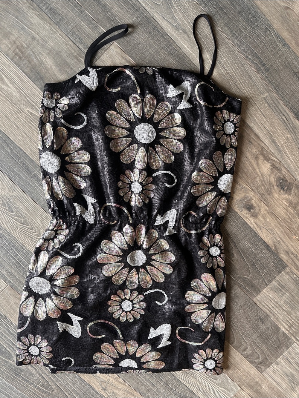 Anna Sui Black Floral Metallic-Detail Mini Dress